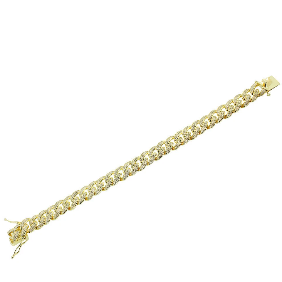 Brazalete grande de 12 mm de plata de ley 925 tono oro circonita cúbica Miami eslabón cubano Foto 2 de 4