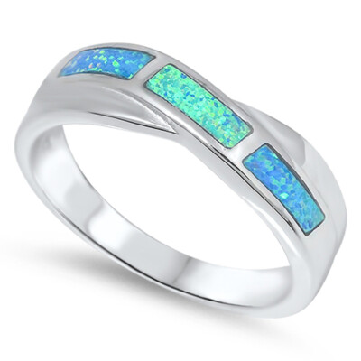 Anello Infinity Promise In Argento 925 Con Opale Lab Blu: Fascia 2mm, Misura 4-10, Nuovo.
