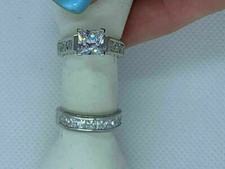 3.50Ct White Princess Stone Channel Set Wedding Ring Set 925 Sterling Silver