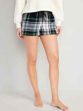 NWT Old Navy Flannel Boxer Pajama Sleep Shorts Green Watch Plaid Women L XL