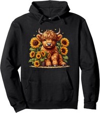 Cute Scottish Highland Cow Sunflower Mothers Day Farmer Pullover Hoodie