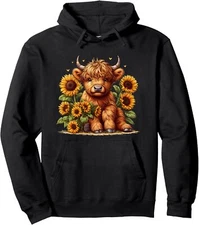Cute Scottish Highland Cow Sunflower Mothers Day Farmer Pullover Hoodie