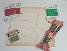 Mini Needlepoint Stocking Kit Line Drawn Canvas Christmas Beads Threads Ornament