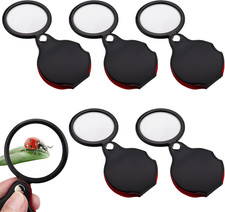 5 Pack Mini Magnifier, Pocket Magnifying Glass Foldable 10x Magnification with R
