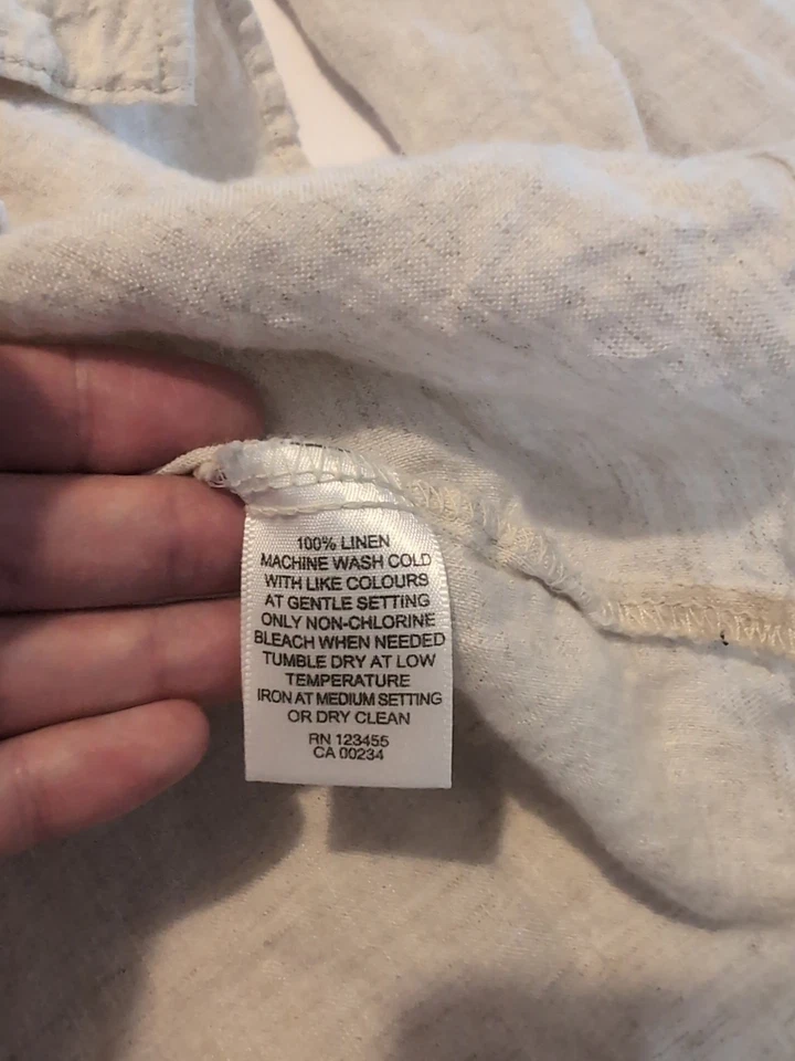 Camisa Top Lord & Taylor Lino Manga Larga Botón Frontal Estilo Safari Beige Grande Foto 3 de 4