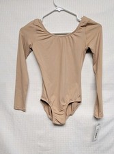 Body Wrappers ProWEAR Long Sleeve Leotard Beige Scoop Neckline Ballet Leg SZ SA