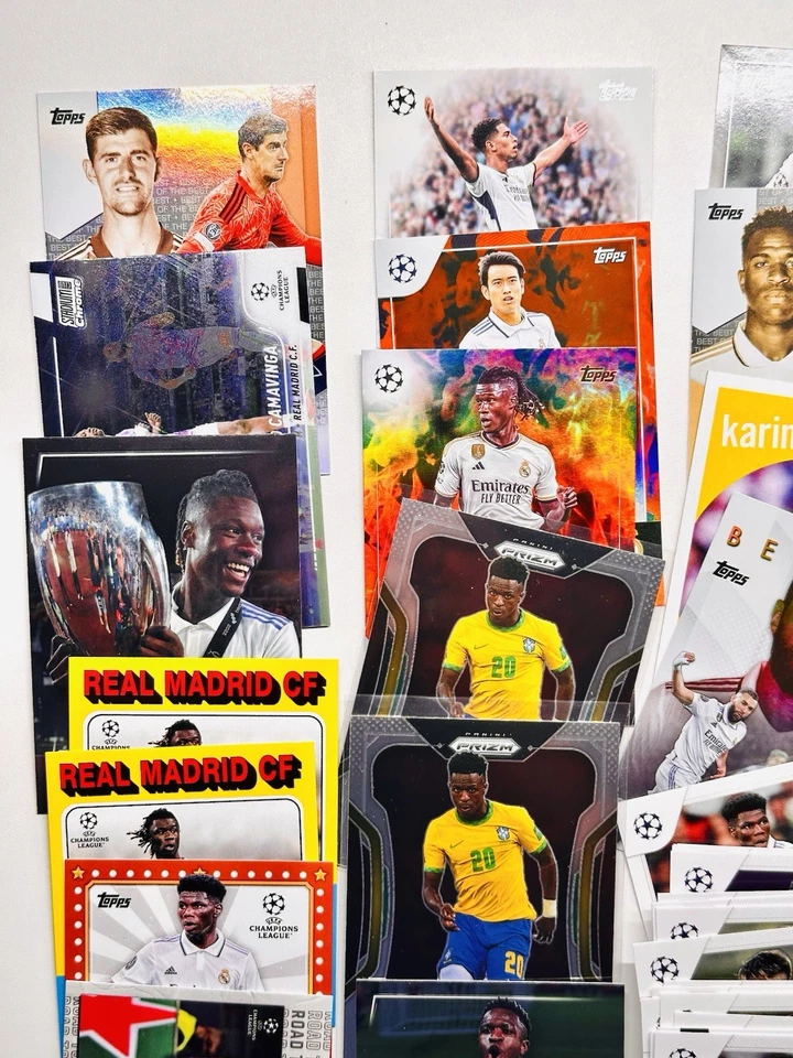 Lote de 80 tarjetas de fútbol Real Madrid Benzema Bellingham Vini novato refractores insertos Foto 2 de 4
