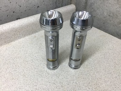 Lot of 2 Vintage RayOVac Sportsman Ribbed Metal/Chrome Flashlights