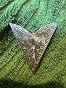 VTG STERLING Silver Stamped Western Collar Tip SINGLE 6g Hand Engraved Design