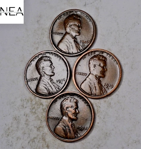1916-D+1918-D+1919-D+1928-D Lincoln Wheat Penny Cent Set/Lot ~ VF/XF ~ ZWL33