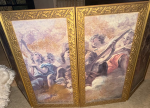 Decorative 4-Panel Folding Screen  Gold  Frame  vintage angels art pic