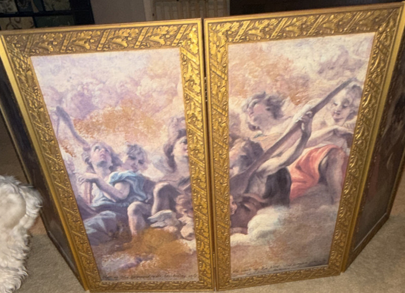 Decorative 4-Panel Folding Screen  Gold  Frame  vintage angels art pic