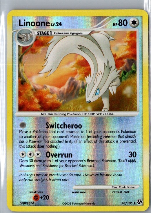 Linoone 43/106 Great Encounters Pokemon Card Uncommon Reverse Holo NM