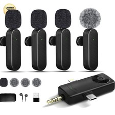 Wireless Lavalier Microphone System for iPhone Android Video Recording 4-Pack