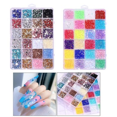 1 Box Nailart Strasssteine, Flatback schillernde Diamanten gemischt mit Etui 3D klar