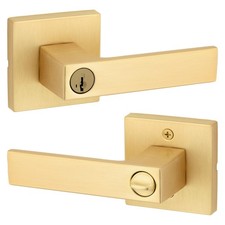 Kwikset Singapore Entry Door Handle with Lock and Key, 1 Pack, Satin Brass