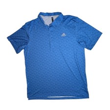 Adidas Golf Mens Large Blue Floral Print Performance Polo Shirt Short Sleeve