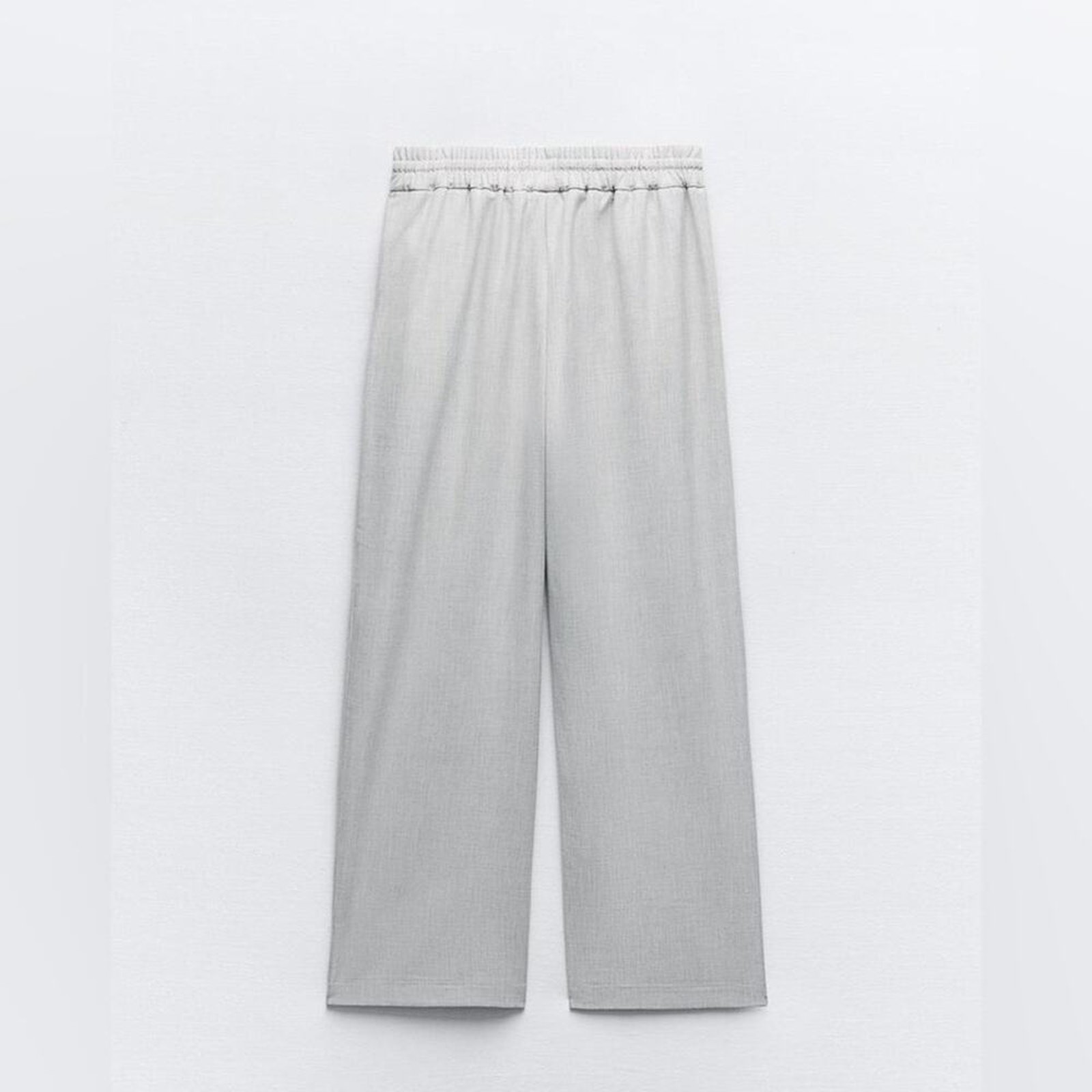 Zara Light Grey Wide Leg Trousers with Elastic Waist, Size L image 7