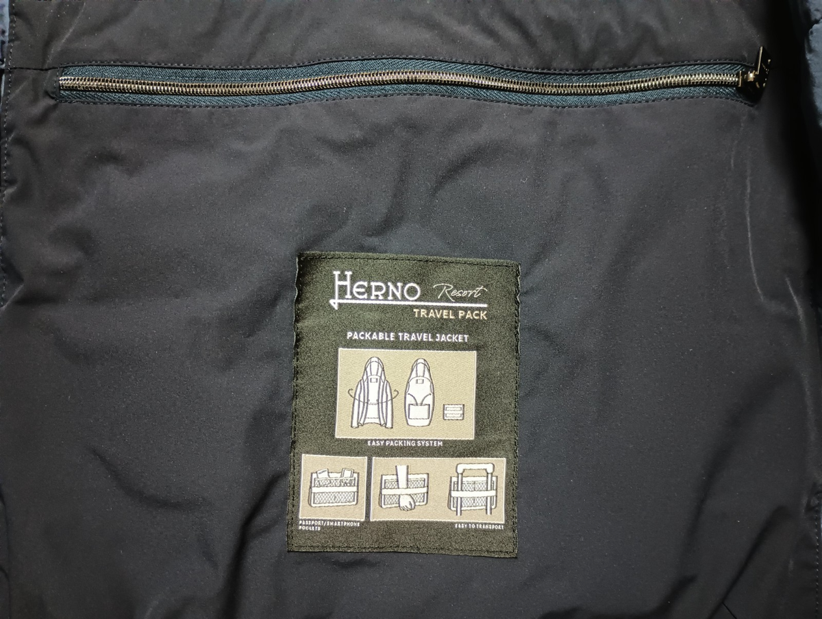 Herno Resort Black/Blue Snap Front Nylon Packable Travel Jacket