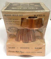 Vintage 3 Pc MIRRO Coppertone Mold Set Heart Fluted Gothic NIP NEW