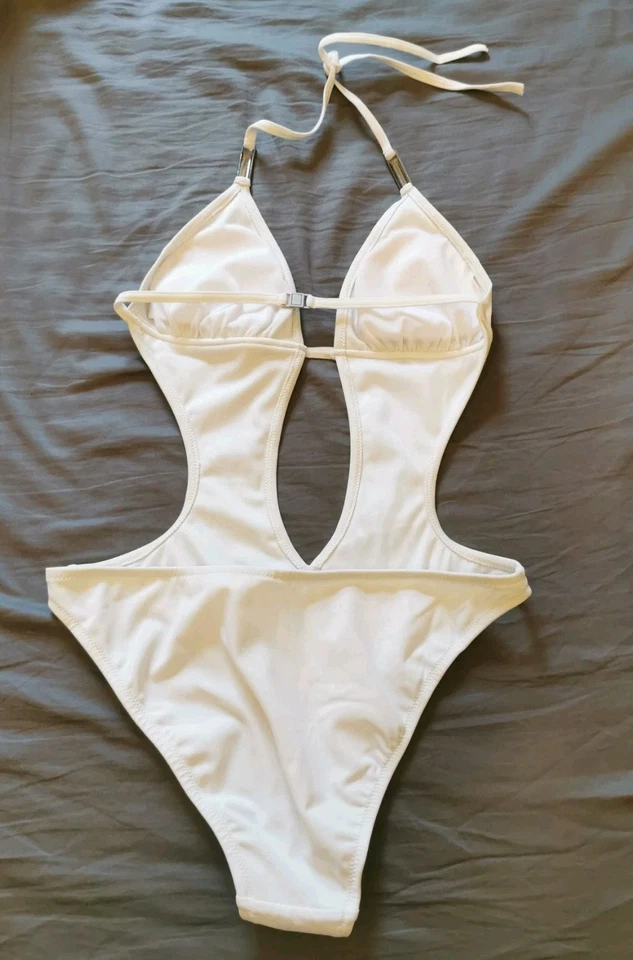 Palmers - Monokini Neckholder Badeanzug - Gr. S, 36/38- Weiß, Pailletten -Top💗 - Bild 2 von 4