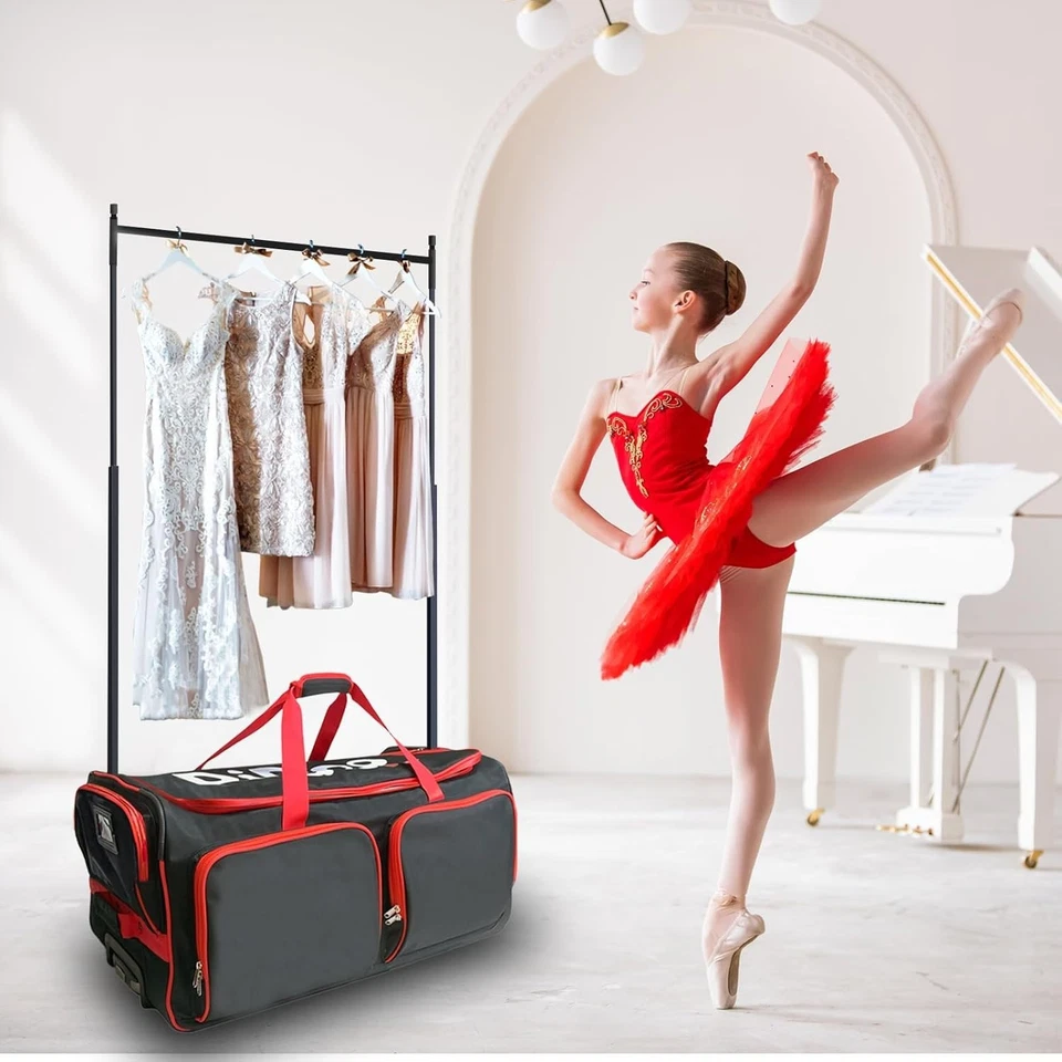 28-дюймовая танцевальная сумка со стойкой для одежды на колесиках для путешествий черная - Изображение 2 из 4