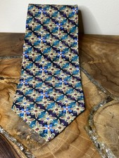Vintage Wembley Blue Gold and Maroon Polyester Necktie. Made In USA