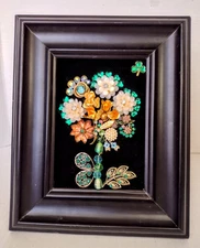 Vtg Jewelry Art Floral Framed Collage Luck of The Irish Shamrock 11 in.