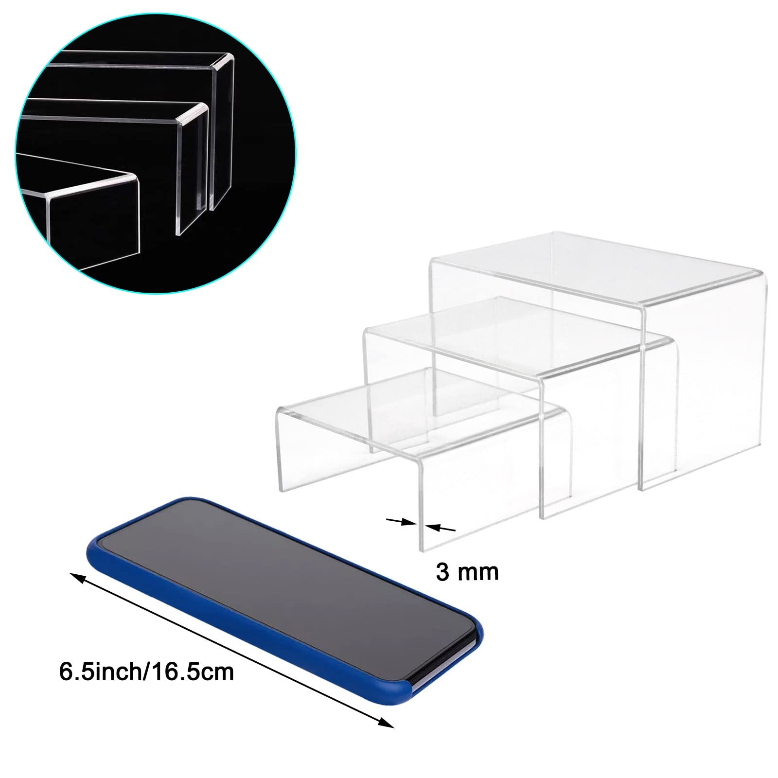 Cerpourt 2 Sets Acrylic Display Risers(3,4,5) Clear Product Stand,Cupcakes...