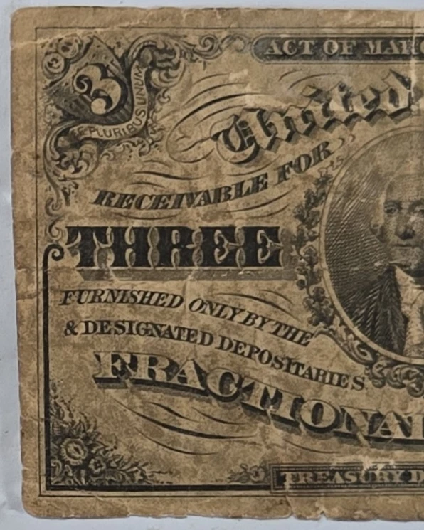 1863 3 Cents Cent Third Issue U.S. Fractional Currency - Image 3 of 4