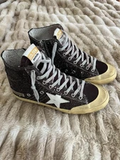 Golden Goose Francy Penstar in brown glitter w/white leather star, Size 39 US 9