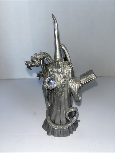 Ray Lamb(Signed): Perth Pewter Wizard w/ Spellbook & Dragon, 1988 Partners #FA67