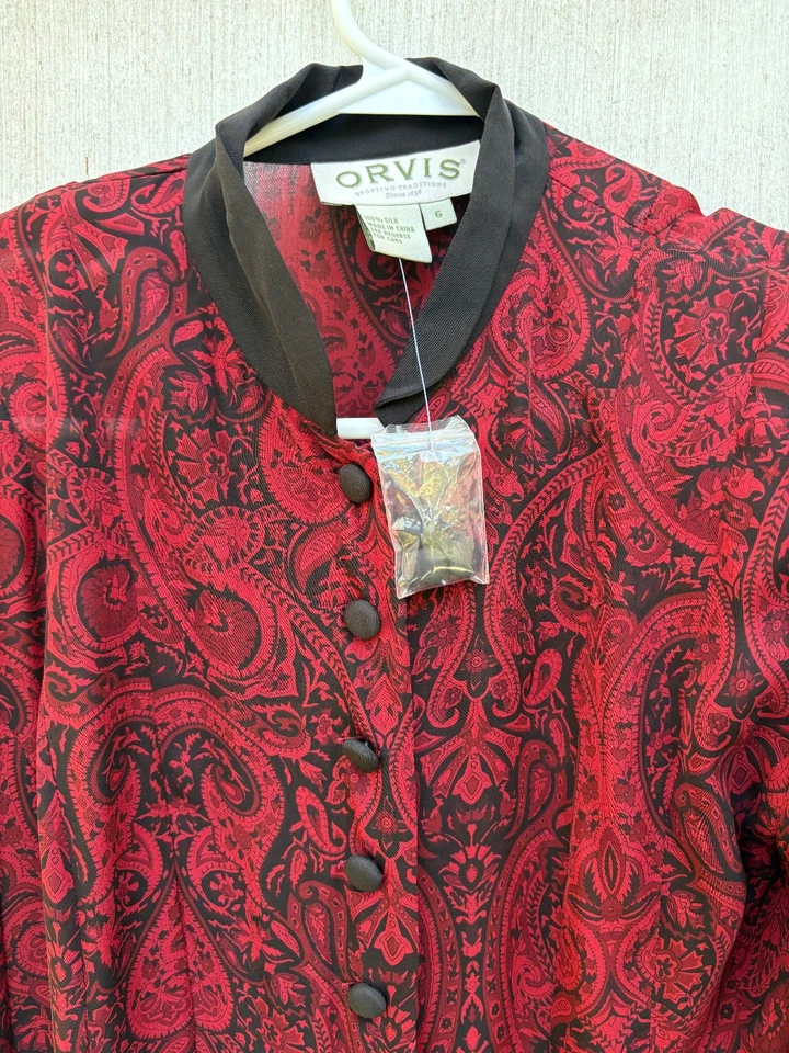 NUEVO Vestido de Seda Orvis Para Mujer Talla 6 Paisley Botón Frontal Falta Botón Foto 3 de 4