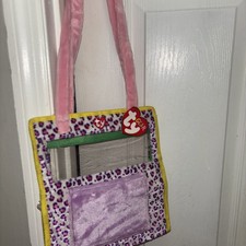 Vintage Ty Gear Beanie Baby Tote Bag with Compartments.Purple Leopard Print New