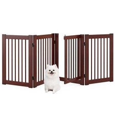 30" Configurable Folding Free Standing 4 Panel Wood Pet Dog Safety Fence w/ Gate
