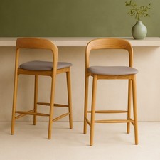 Copenhagen Bar Stool Grey Faux Leather 66cm Counter Height Oak Bow Frame