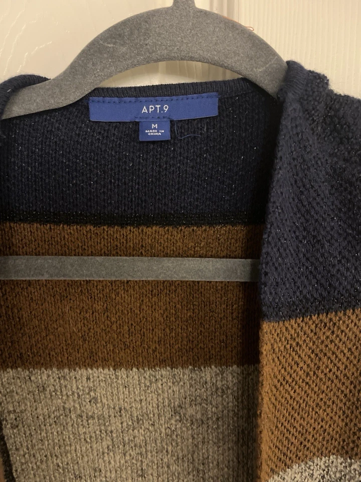 APT. 9 Women’s Striped Open Front Cardigan Sweater Size M Navy Brown Gray - Image 2 of 3