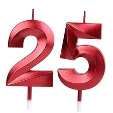 25th & 52nd Birthday Candles, Red Number 25 52 Glitter Candle for Cake, Happy 