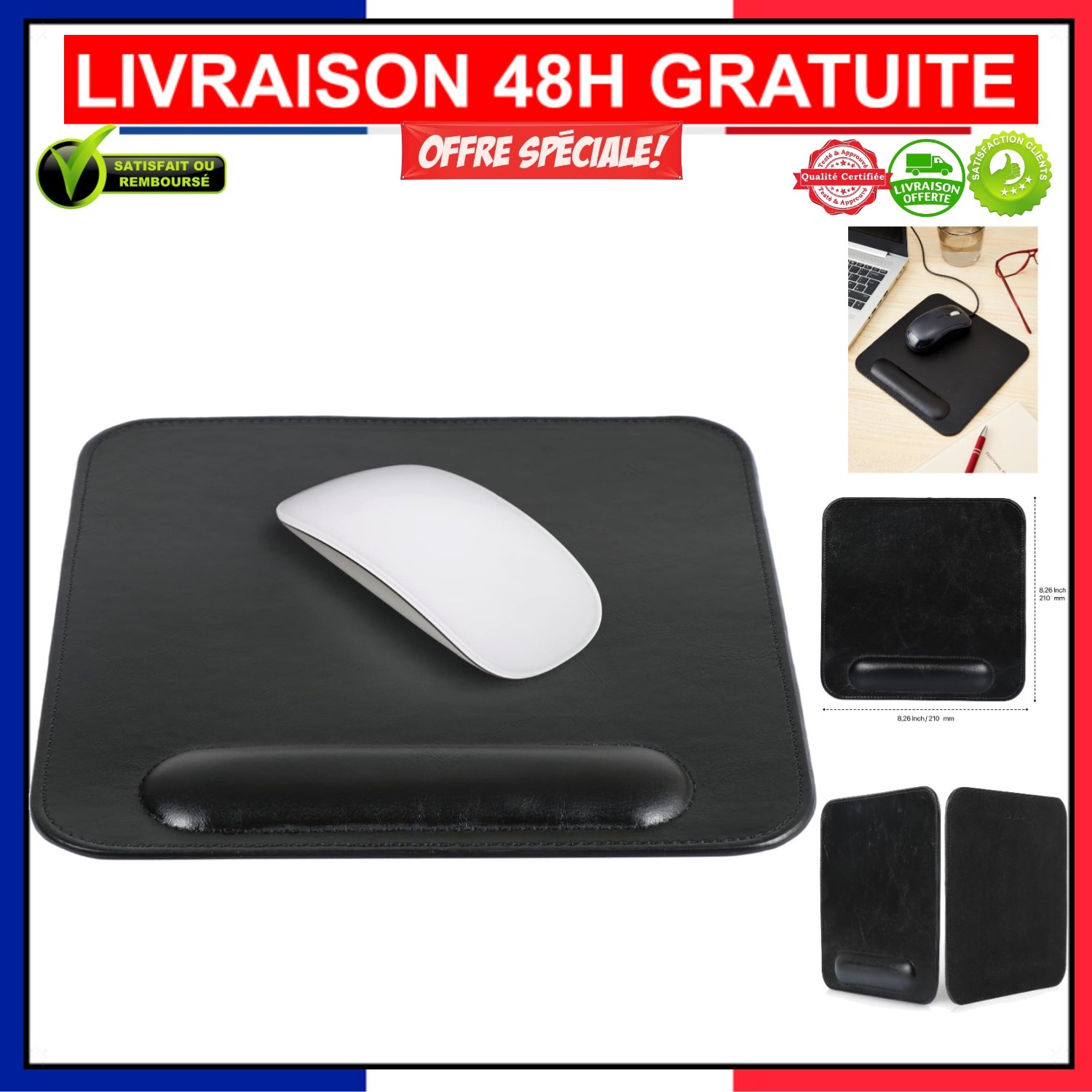 Tapis de souris antidérapant et lisse Londo avec support de poignet en mousse