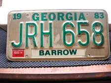 LICENSE PLATE  GEORGIA  1983  JRH  658  BARROW  COUNTY  NALLEY REGISTRATION  #15