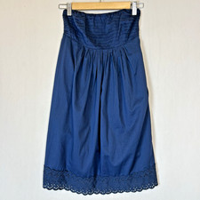 J Crew Womens Small Blue Strapless Fit Flare Pleated Ruffles Embroidered