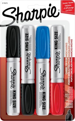 Sharpie King Size Permanent Markers, Chisel Tip, Assorted, 4 Count