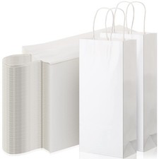 50 Pcs Paper Wine Bags Bulk with Handle Wine Kraft Bags for Bottles Gifts Wed...