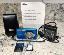 NIKON Coolpix S3000 Blue Digital Camera w/SD Card, Charger, Case  Manual TESTED
