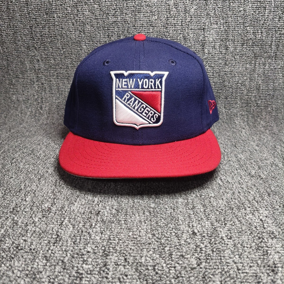 New Era New York Rangers NHL Snapback Hat Cap Navy Blue Red Flat Brim