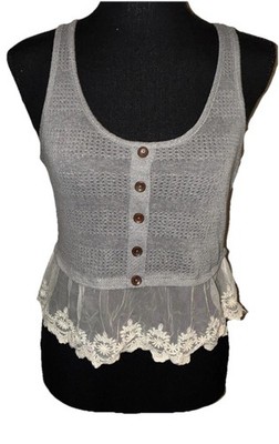 LA Hearts XS Cropped Lace Hem Gray Top