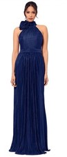 Betsy & Adam Mock-Neck Pleated Halter Gown Dress Navy Women's New Size 6