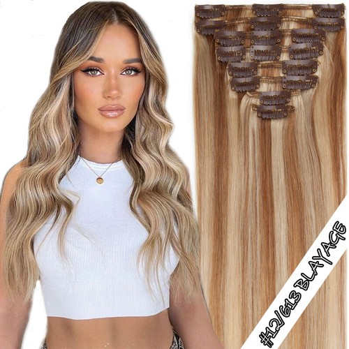 Full Head CLEARANCE 100% Human Hair Extensions Clip In Real Remy Hair Braun Weft - Bild 17 von 36