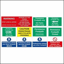 Warning Crossing Signs Permissive Footpath Pedestrians Land Trains Arrows GBL192