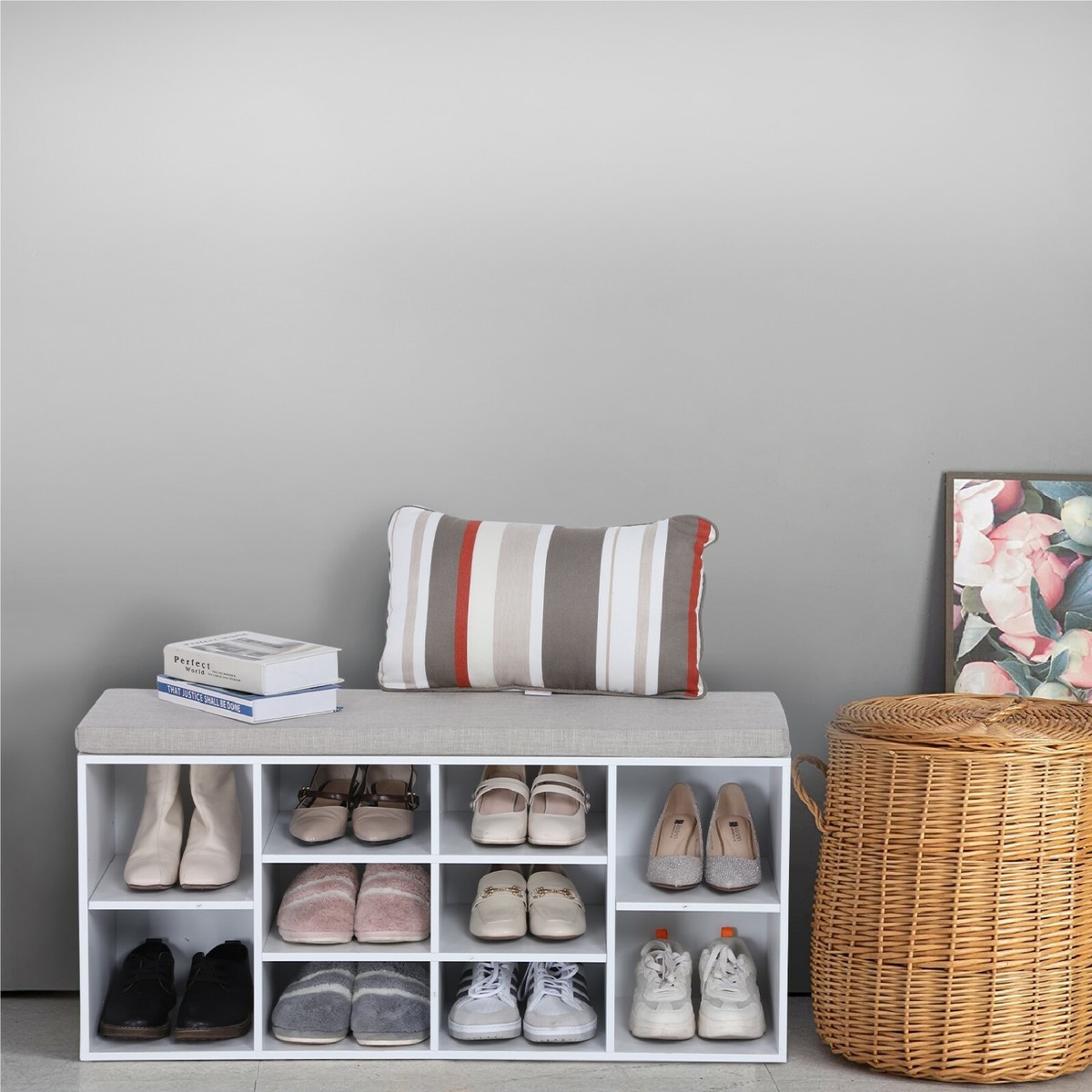 Shoe Rack Storage Bench Organizer Cabinet with Cushion for